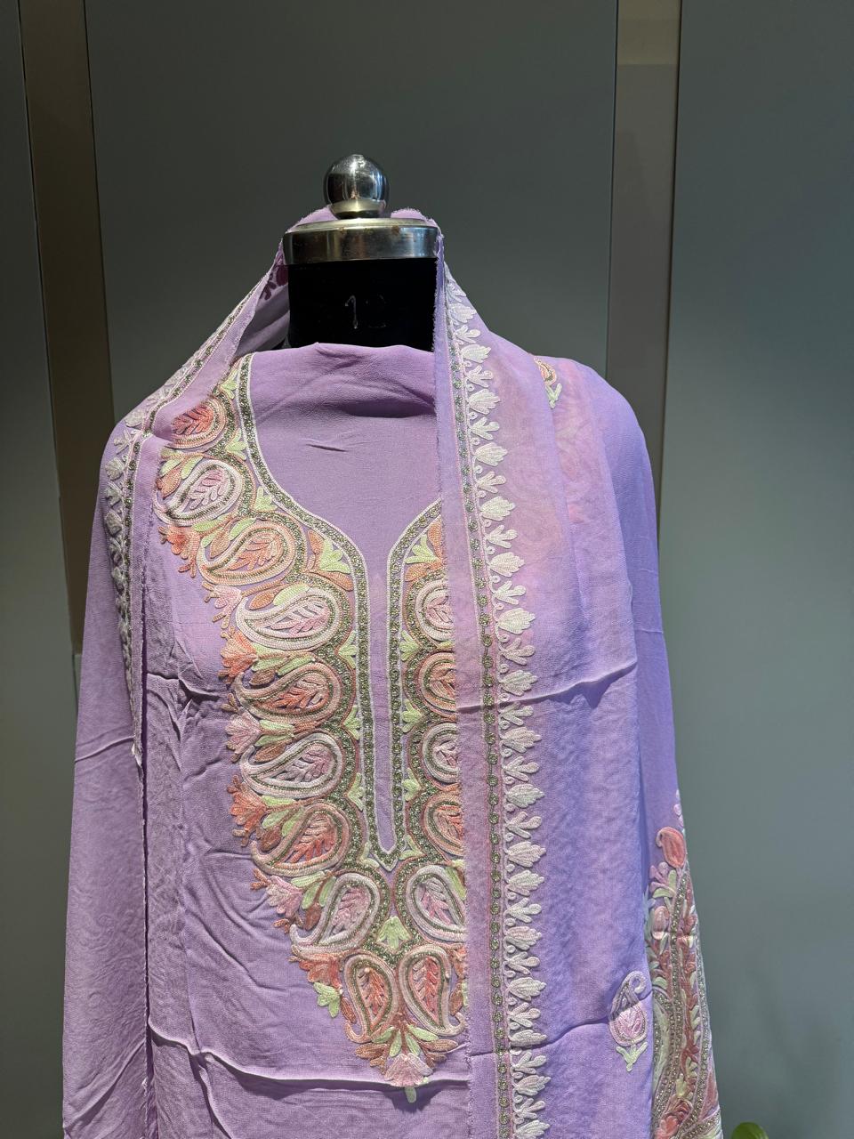 Lilac Pure Georgette Full Suit Set