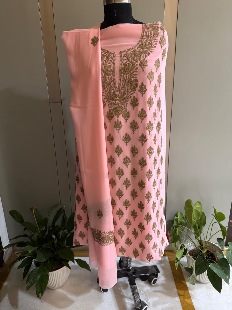 Pink Semi Georgette Full Suit Set