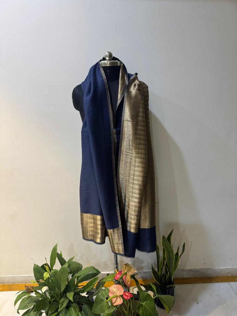 Navy Blue Zari Shawl