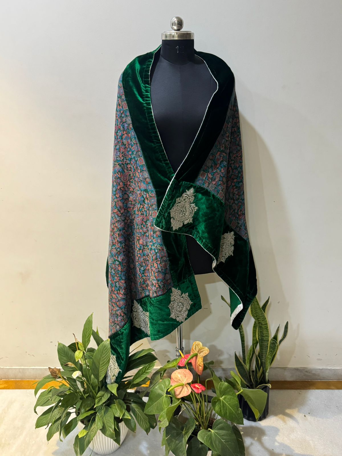 Velvet Emerald Green Kani/Tilla Embroidery