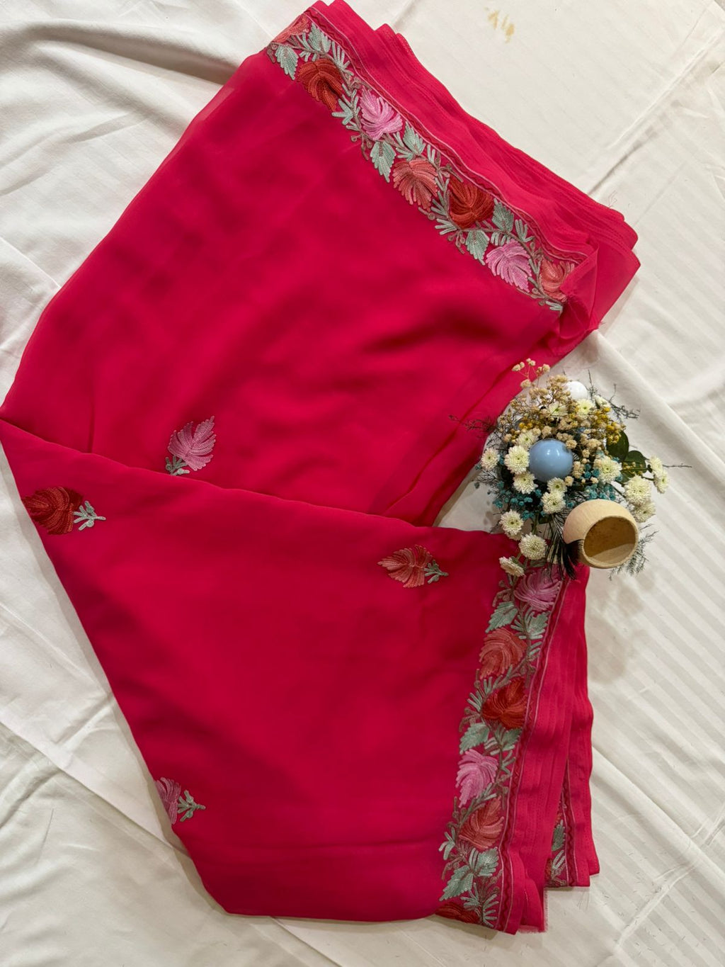 Fuscia Pink Georgette Ari Saree