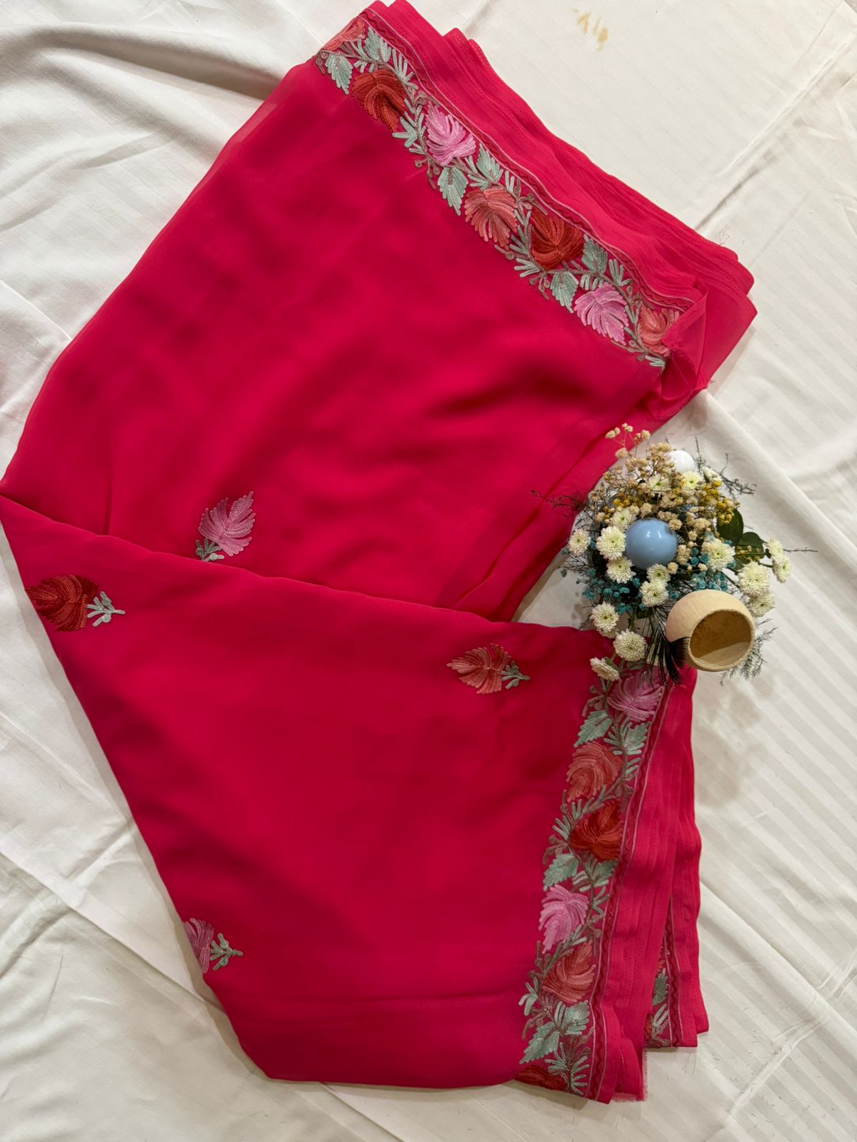 Fuscia Pink Georgette Ari Saree