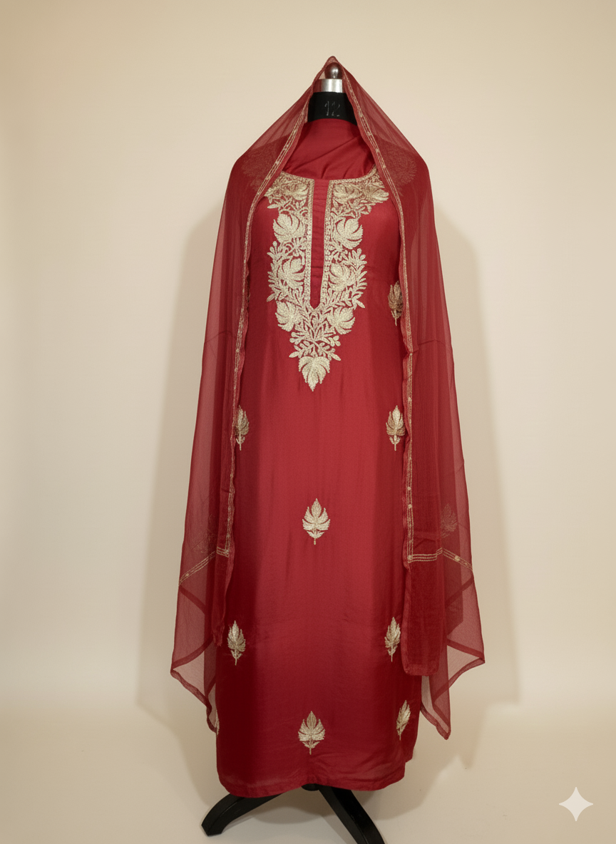 Upada full suit sets (Tilla Embroidery) with pure chiffon duppatta