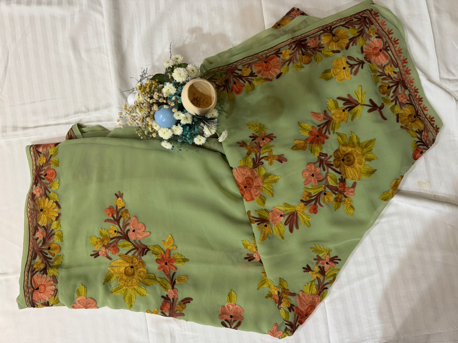 Green Georgette Ari Saree