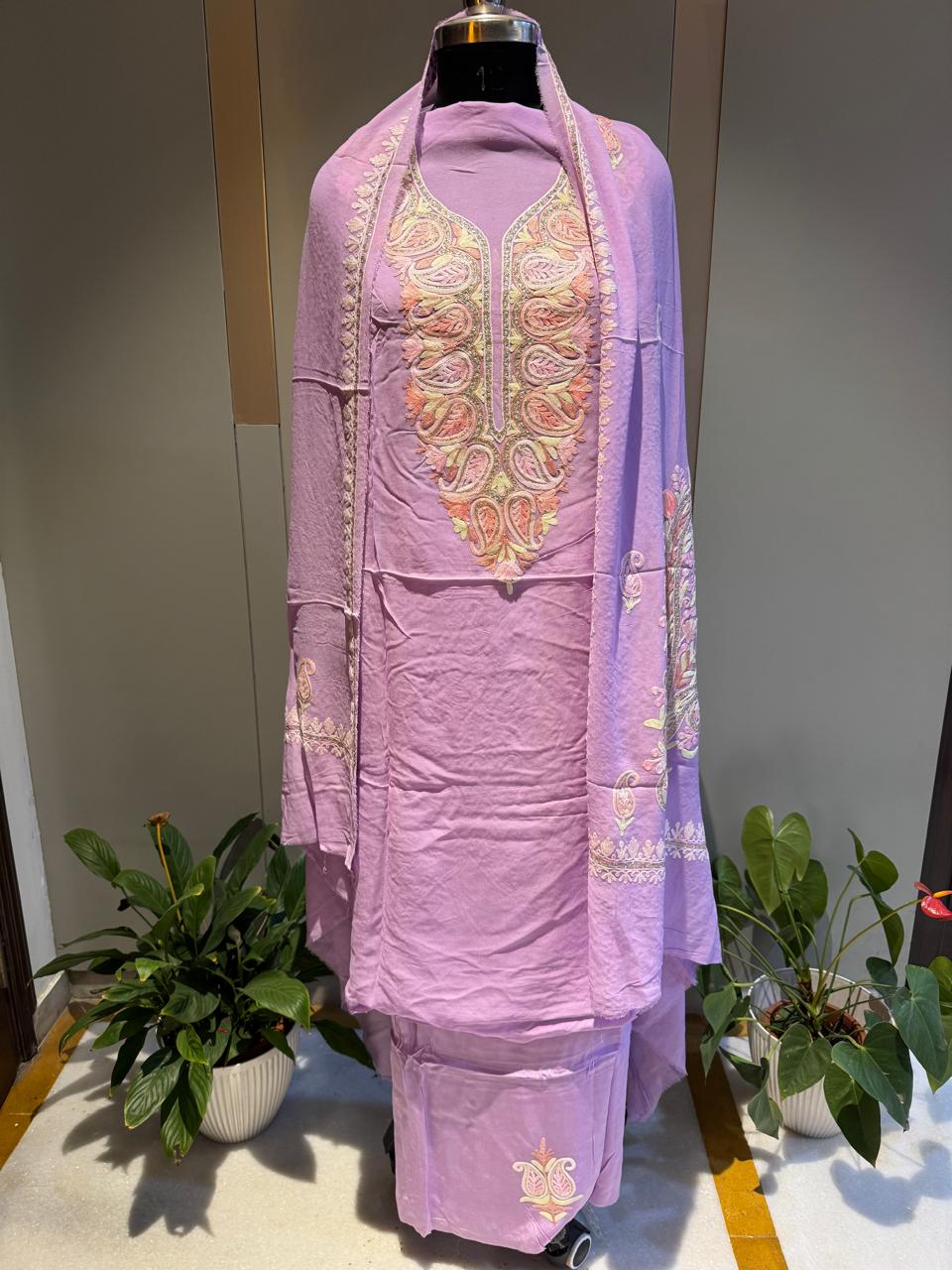 Lilac Pure Georgette Full Suit Set