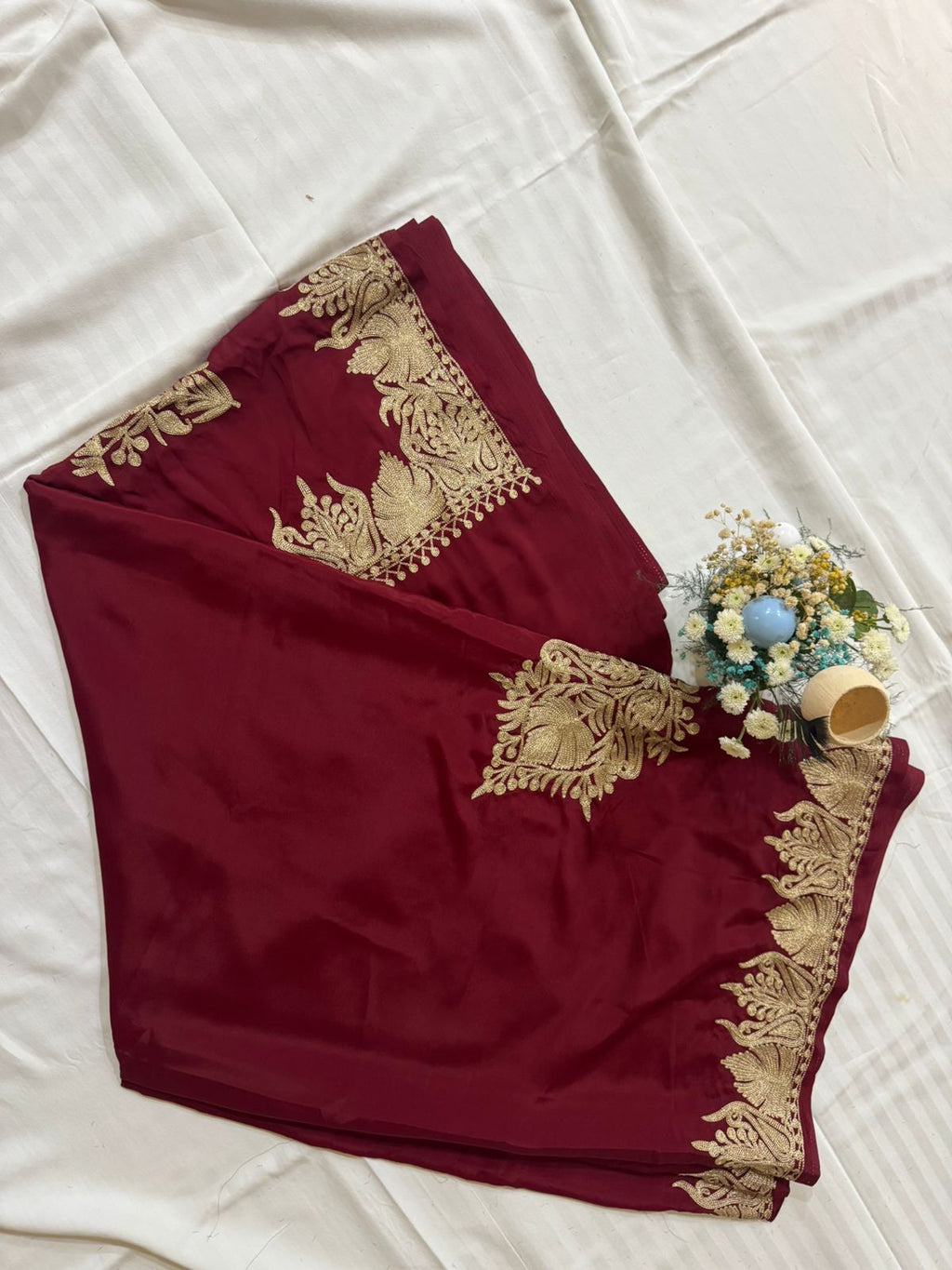 Maroon Crepe Tilla Saree