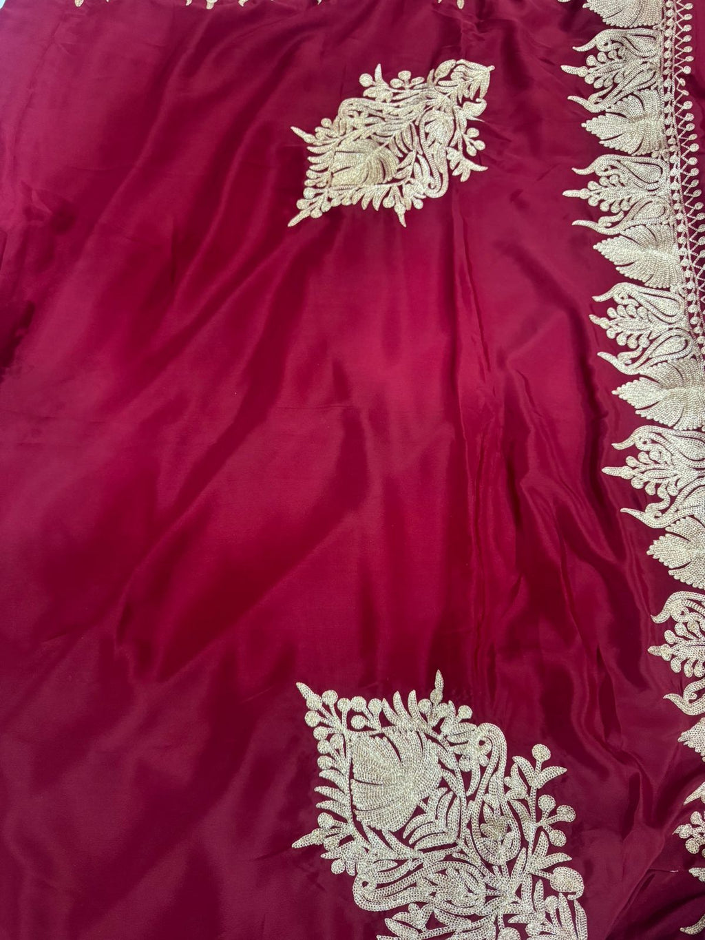 Maroon Crepe Tilla Saree