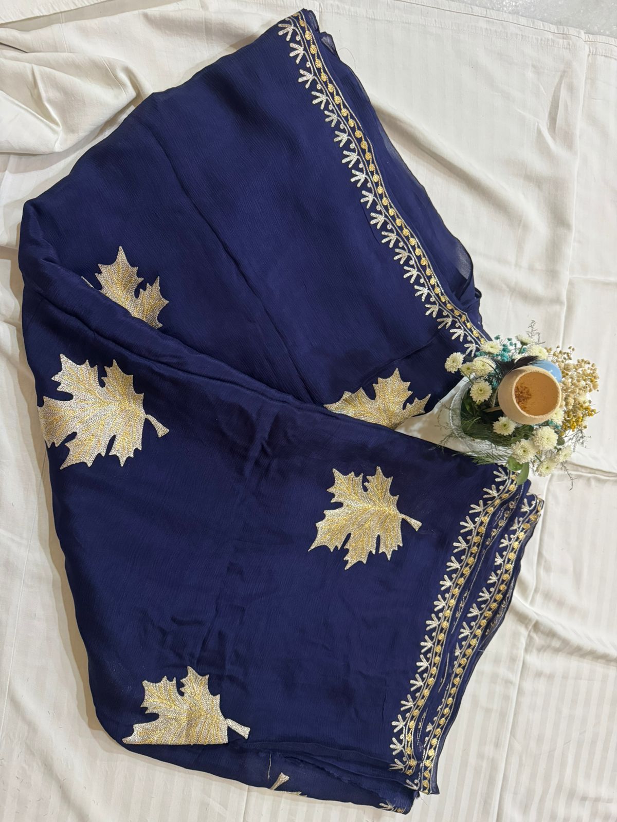 Navy Blue Chinar Tilla Saree