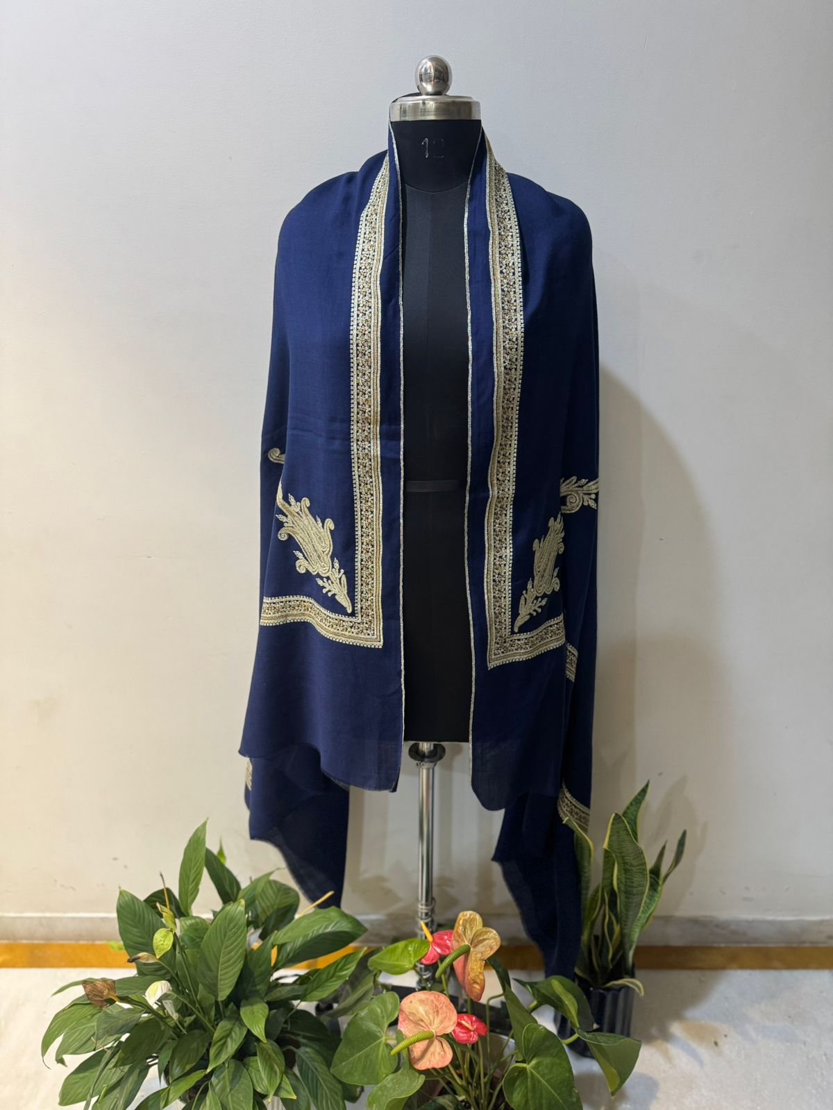 Navy Blue Tilla Embroidery Shawl