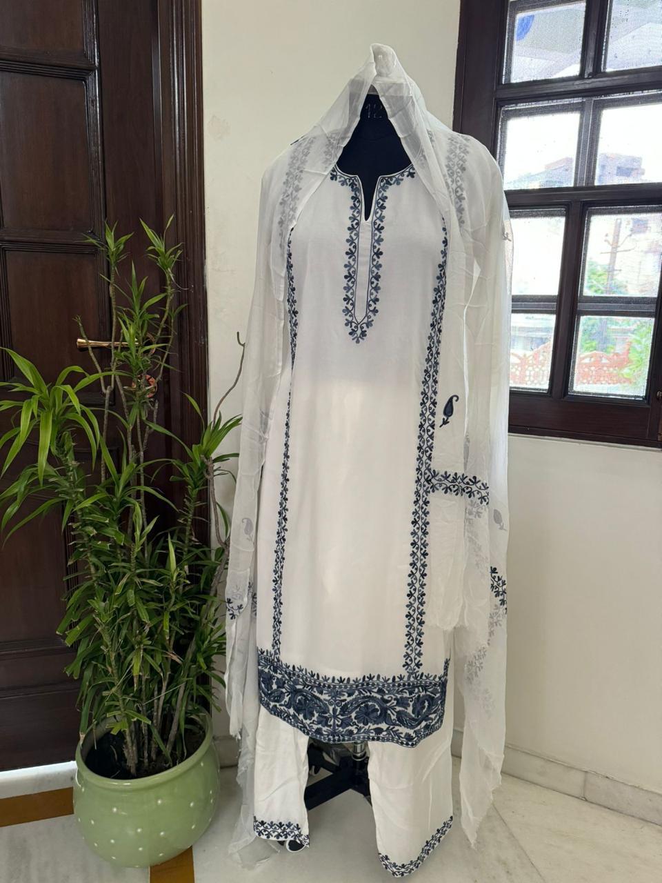 White with blue Ari work suit