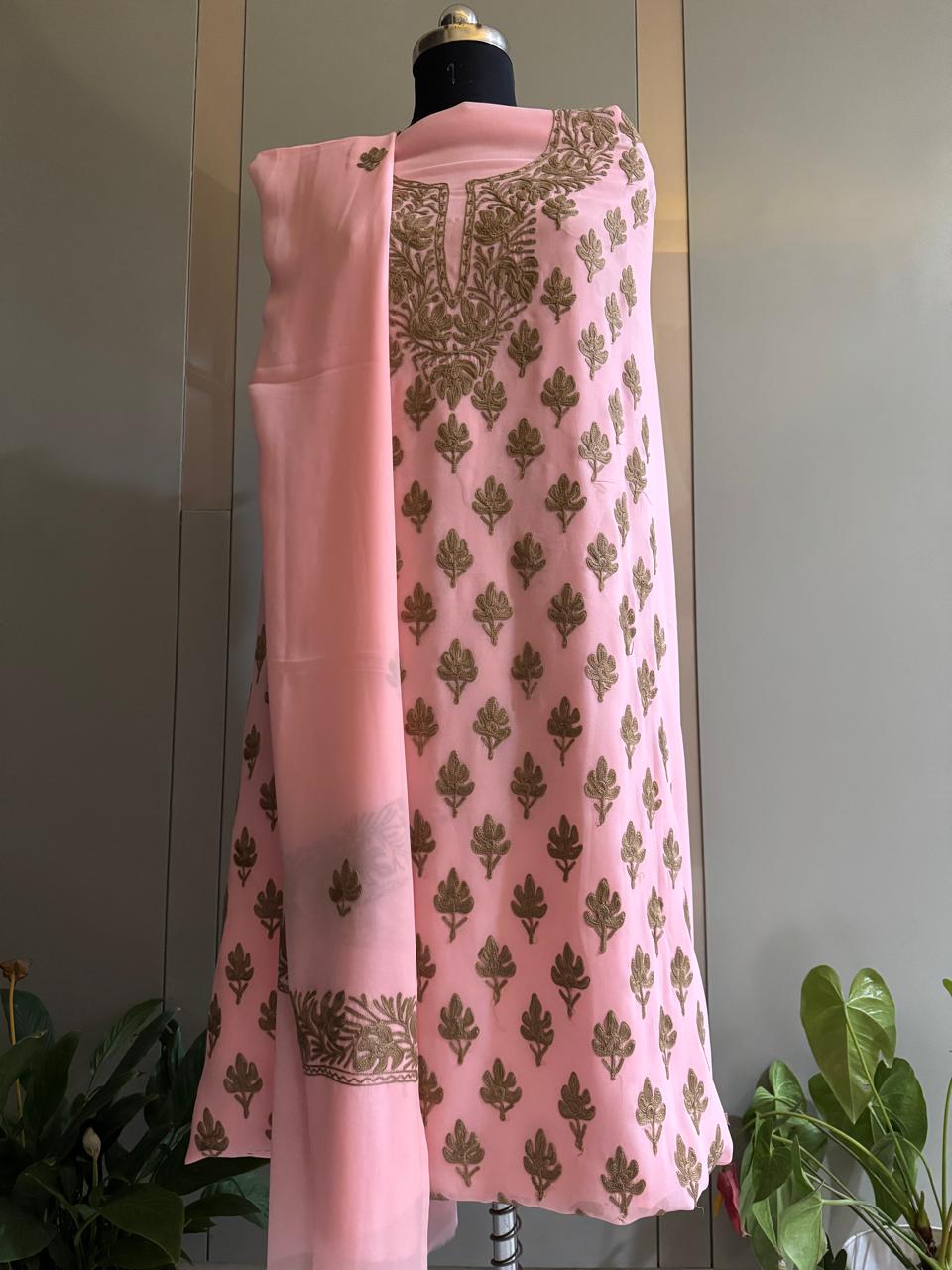 Pink Semi Georgette Full Suit Set
