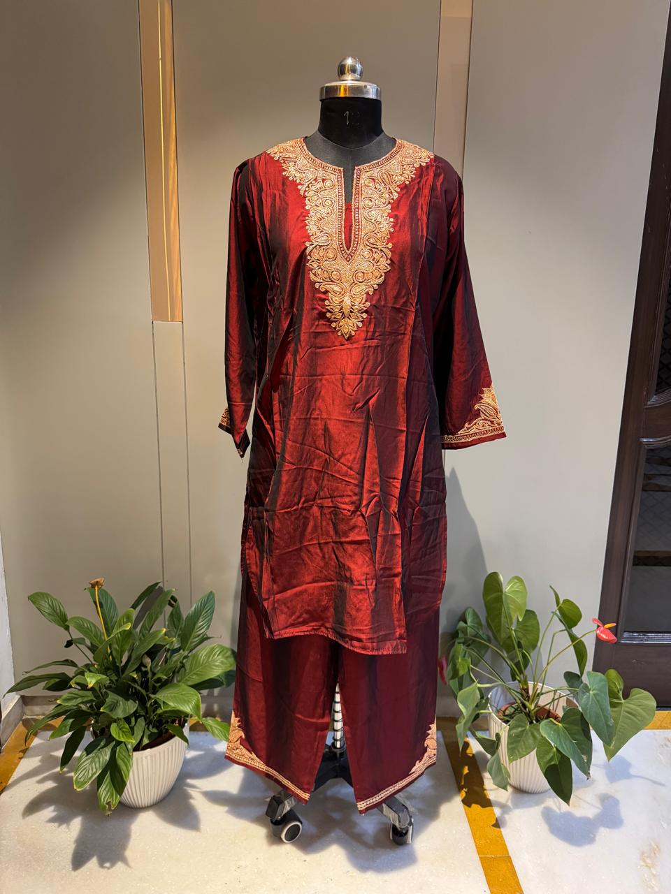Maroon Paper Silk Coord Set
