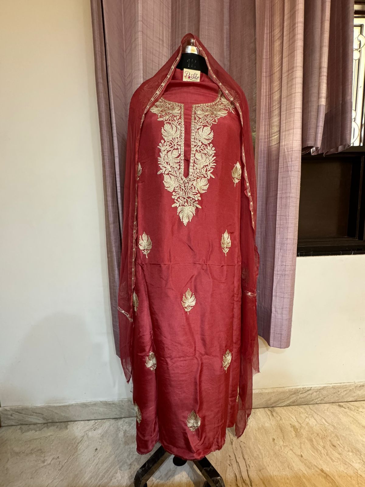 Upada full suit sets (Tilla Embroidery) with pure chiffon duppatta