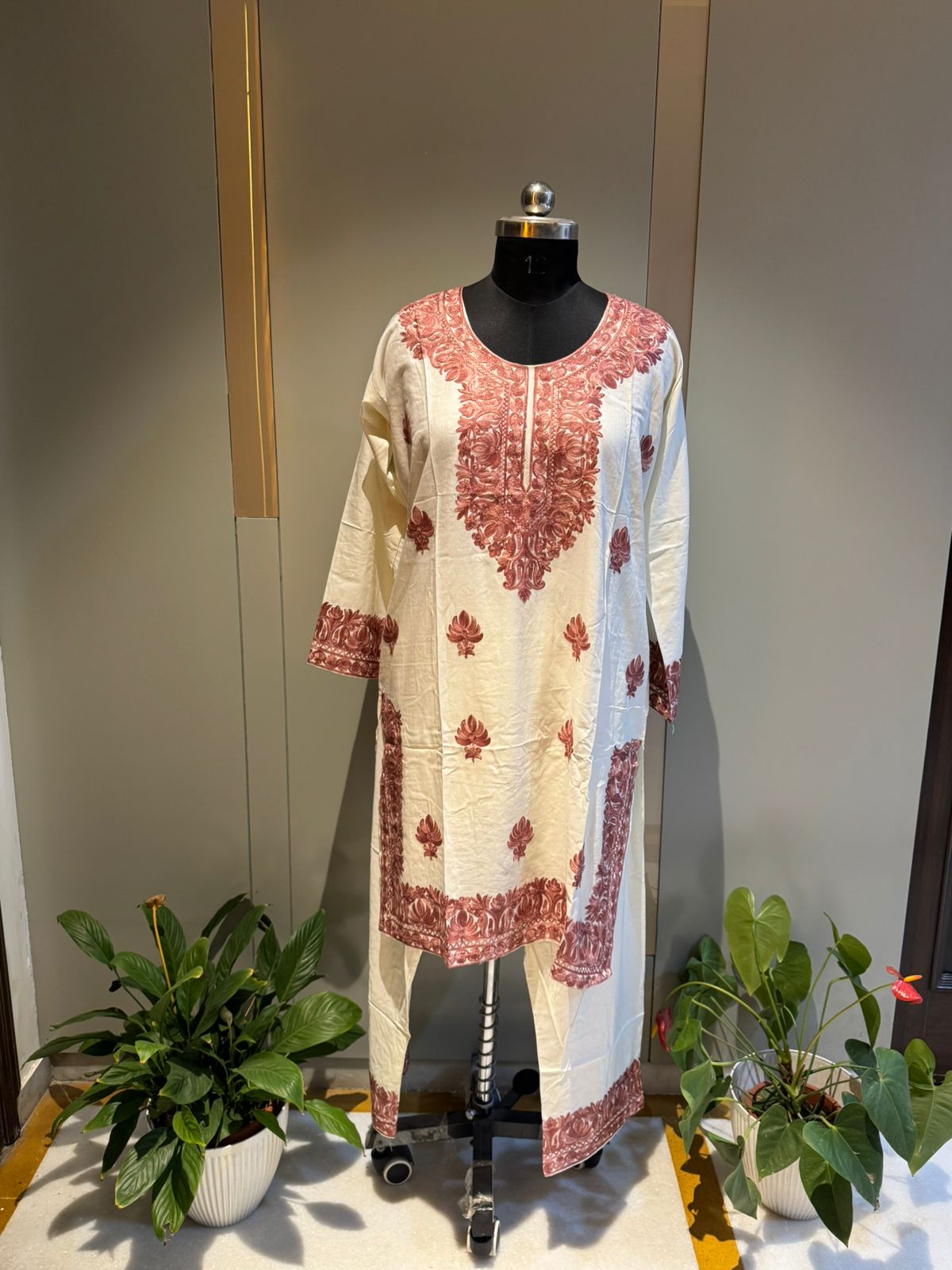 White Cotton Ari Handwork Coord Set